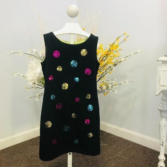 Biscotti dress black with sequin polka dots sz 12